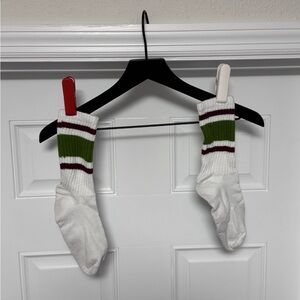 Retro Stripe Crew Socks | American Trench | Wine & Forest Green |